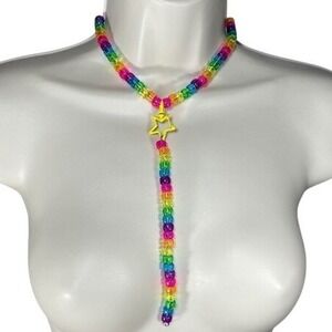 handmade Rainbow Lariat bead kandi kid stretch Necklace binky cord Star Clasp
